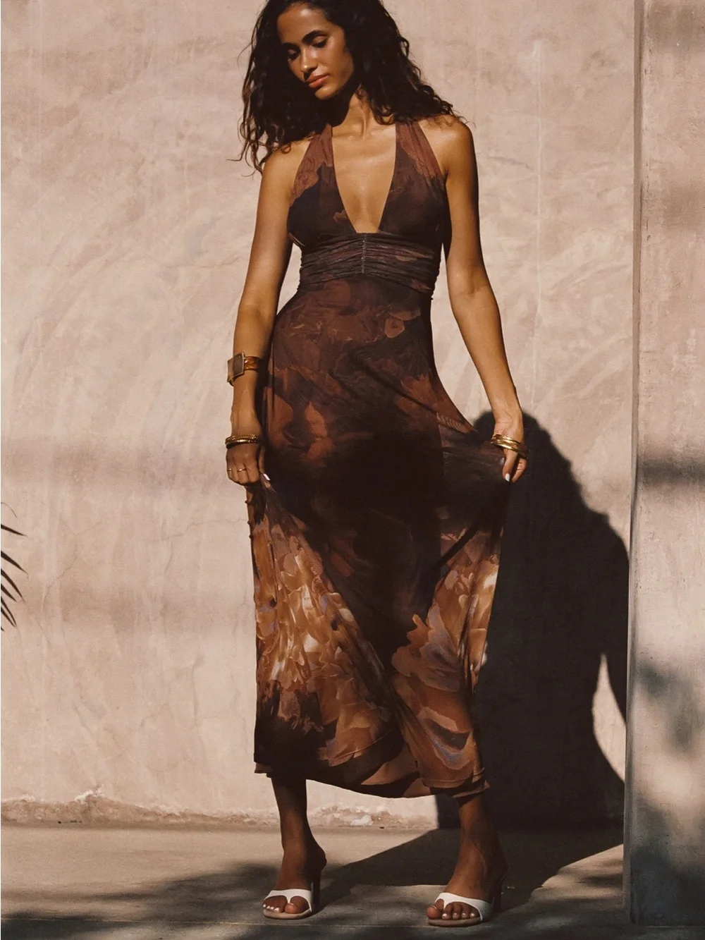 12th Tribe Brown Floral Halter Maxi Dress - Picture 6 of 8